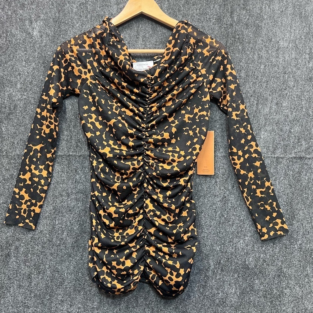 CRISTINA MARTINEZ/Nordstrom Ruched Print Top In Brown Bloom Smudge Size Medium